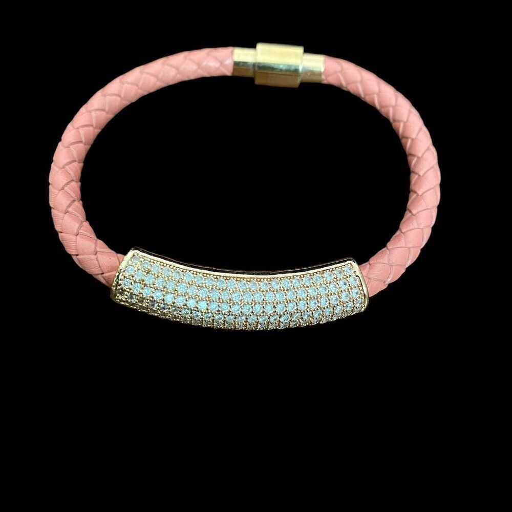 Icon Forever Bracelet Rose Braided Leather Pave Crystal Magnetic Closure